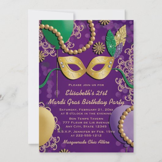 Mardi Gras Mask Birthday Kaart (Voorkant)