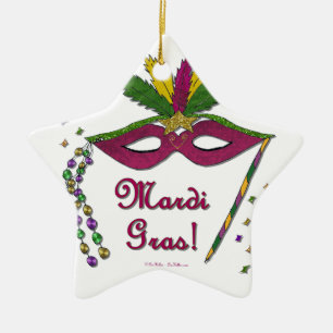 Mardi Gras Mask Feather Beads Keramisch Ornament