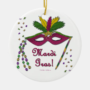 Mardi Gras Mask Feather Beads Keramisch Ornament