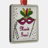 Mardi Gras Mask Feather Beads Metalen Ornament (Rechts)