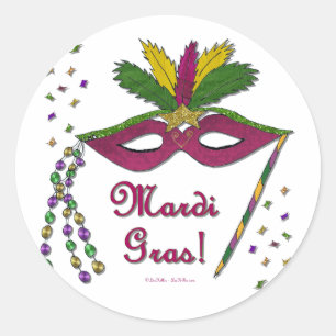 Mardi Gras Mask Feather Beads Ronde Sticker