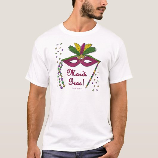 Mardi Gras Mask Feather Beads T-shirt (Voorkant)