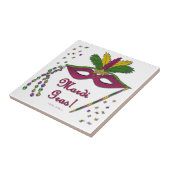 Mardi Gras Mask Feather Beads Tegeltje (Zijkant)