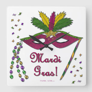 Mardi Gras Mask Feather Beads Vierkante Klok
