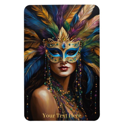 Mardi Gras Mask Feathers Kralen Aangepaste Tekst S Magneet (Verticaal)