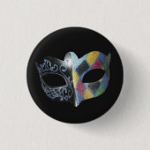 Mardi Gras Mask Harlequin, Scrollwork Pattern Ronde Button 3,2 Cm (Voorkant)