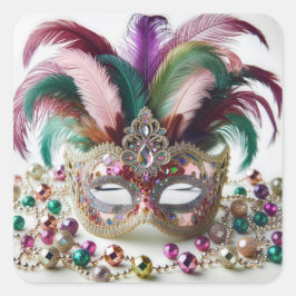 Mardi Gras Mask met juwelen Vierkante Sticker