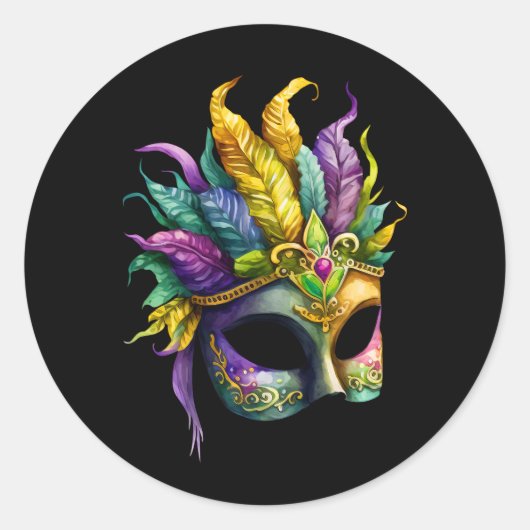 Mardi Gras Mask on Black Round Sticker (Voorkant)