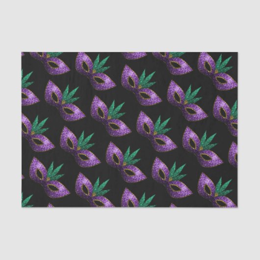 Mardi Gras Mask Paars Green Gold Sparkles Tissuepapier (Voorkant)