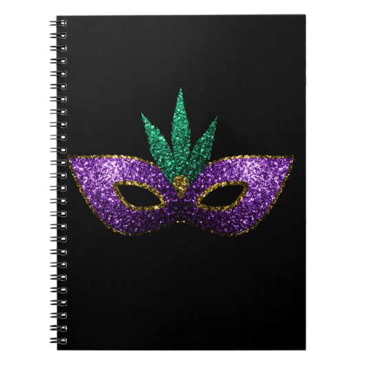 Mardi Gras Mask Paars Green Gold Sparkles zwart Notitieboek (Voorkant)