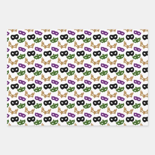 Mardi Gras Mask Paarse Green Faux Gold Zwart Inpakpapier Vel (Voorkant 3)