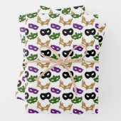 Mardi Gras Mask Paarse Green Faux Gold Zwart Inpakpapier Vel (In situ)