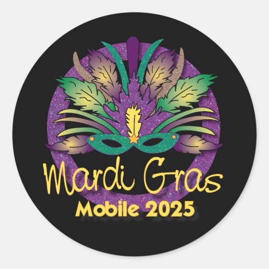 Mardi Gras Mask Sticker -2025 - Mobiel, AL (Voorkant)