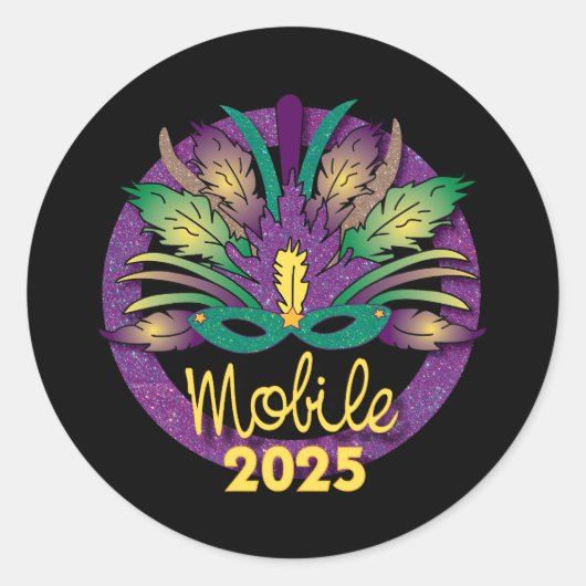 Mardi Gras Mask Sticker -2025 - Mobiel, AL (Voorkant)