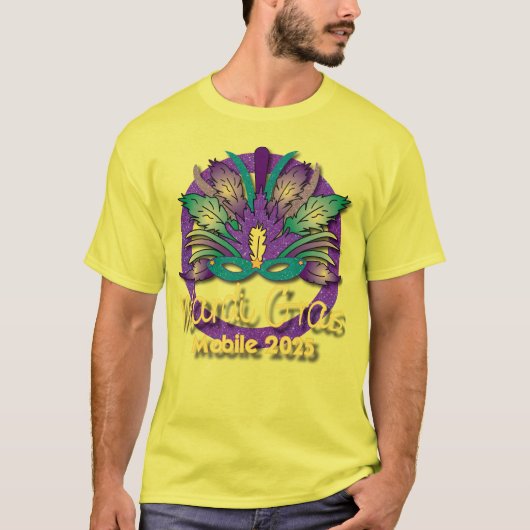 Mardi Gras Mask T-shirt 2025 - Mobile, AL (Voorkant)