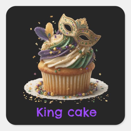 Mardi Gras Masked Cupcake Celebration Vierkante Sticker (Voorkant)