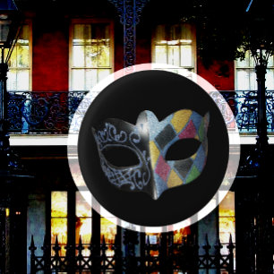 Mardi Gras-masker Harlekijn, Scrollwerkpatroon Ronde Button 3,2 Cm