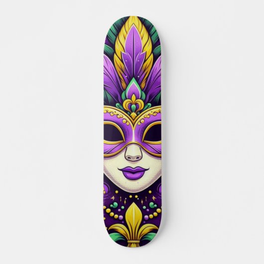 Mardi Gras masker/kralen/fleur de lis Skateboard (Voorkant)