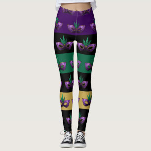 Mardi Gras Masker Sparkly Paarse Groene lijnen Leggings