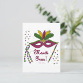 Mardi Gras Masker Veer Kralen Briefkaart (Staand voorkant)