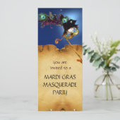 MARDI GRAS MASKERADE FEEST, blauw Kaart (Staand voorkant)