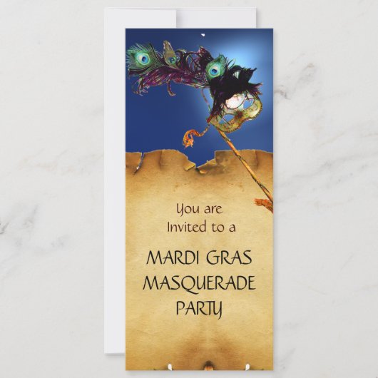 MARDI GRAS MASKERADE FEEST, blauw Kaart (Voorkant)