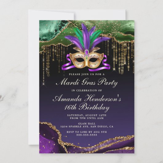 Mardi Gras Maskerade Feest Kaart (Voorkant)