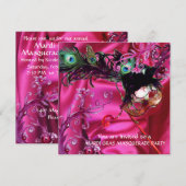 MARDI GRAS MASKERADE FEEST, ROZE ZIJDE STOF KAART (Voorkant / Achterkant)