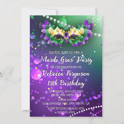 Mardi Gras Maskerade Feestje Kaart (Voorkant)