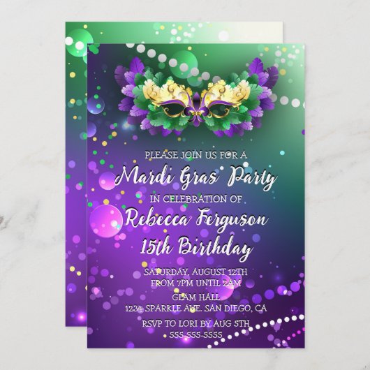 Mardi Gras Maskerade Feestje Kaart (Voorkant / Achterkant)