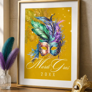 Mardi Gras Maskerade Masker Gouden Poster