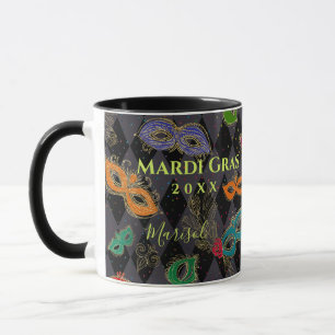 Mardi Gras Maskerade Maskers Zwart Harlekijn Naam Mok