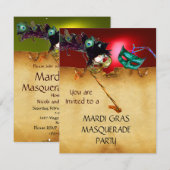 MARDI GRAS MASKERADENPARTY, Geel rood Kaart (Voorkant / Achterkant)