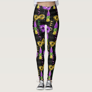 Mardi Gras Maskerpatroon Goud Paars Leggings