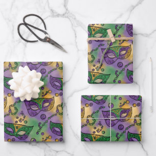 Mardi Gras-maskers en kralen Paars Groen Geel Inpakpapier Vel