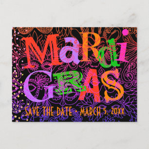 Mardi Gras Maskers Kleurrijke Typografie Save the  Uitnodiging Briefkaart