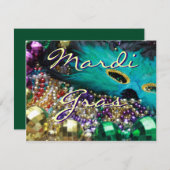 Mardi Gras Masque de plumes et perles Invitations  (Devant / Derrière)