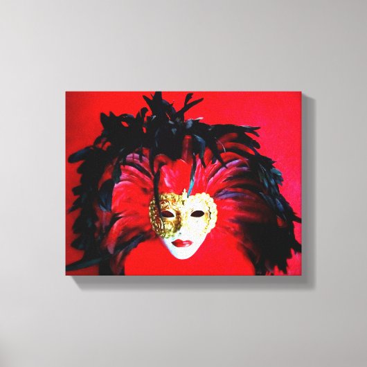 MARDI GRAS MASQUE ZWART EN ROOD RELIËF CANVAS AFDRUK (Voorkant)