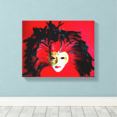 MARDI GRAS MASQUE ZWART EN ROOD RELIËF CANVAS AFDRUK (Insitu (Houten vloer))