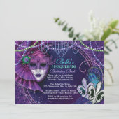 Mardi Gras Masquerade Anniversaire Invitations (Debout devant)