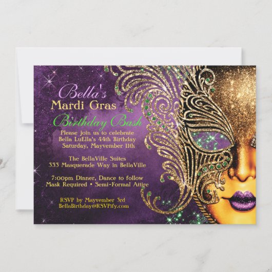Mardi Gras Masquerade Anniversaire Invitations (Devant)