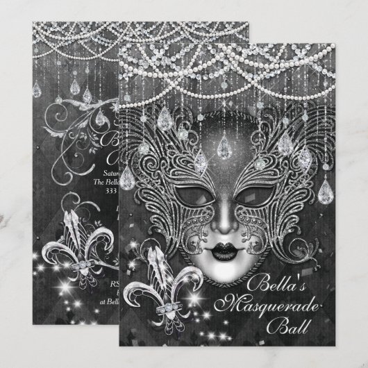 Mardi Gras Masquerade Anniversaire Invitations (Devant / Derrière)
