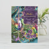 Mardi Gras Masquerade Anniversaire Invitations (Debout devant)