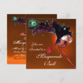 MARDI GRAS MASQUERADE BAL rood oranje Kaart (Voorkant / Achterkant)