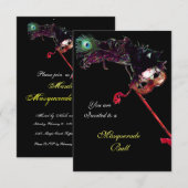 MARDI GRAS MASQUERADE BALL, Black rsvp Kaart (Voorkant / Achterkant)