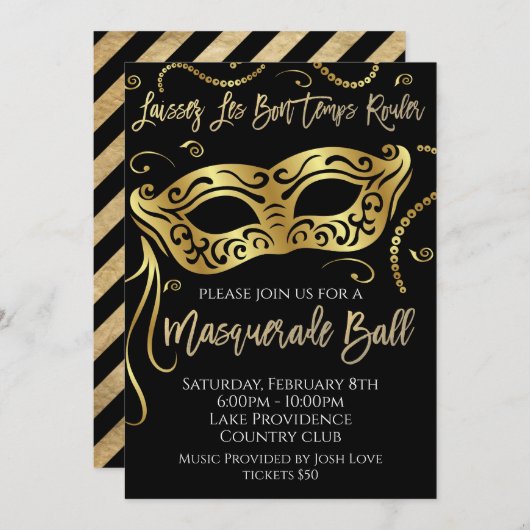 Mardi Gras Masquerade Ball Invitation (Devant / Derrière)
