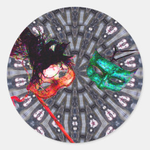 MARDI GRAS MASQUERADE BALL MASK blauw roze paars Ronde Sticker