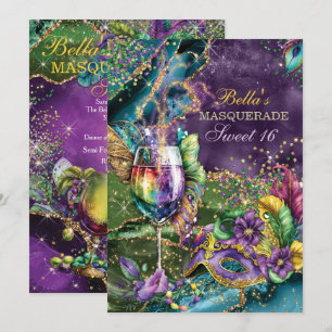Mardi Gras Masquerade Birthday Party Kaart