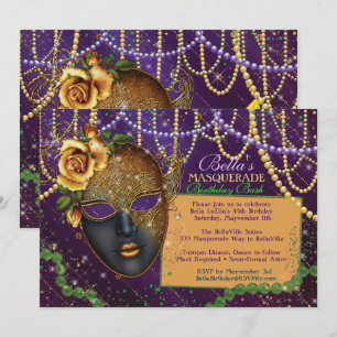 Mardi Gras Masquerade Birthday Party Kaart