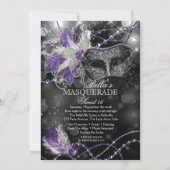 Mardi Gras Masquerade Birthday Party Uitnodiging (Achterkant)